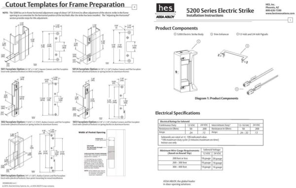 HES 5200C Electric Strike, Complete Pac, 1 Box Solution which Includes The 501 and 501A faceplates, Satin Stainless Steel (630),