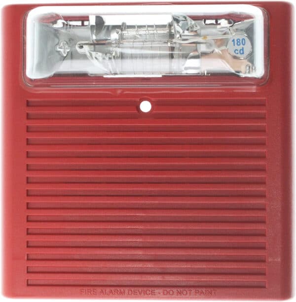 Wheelock ASWP-2475W-FR Weatherproof Wall Horn Strobe, Red, Plastic Housing, Xenon Lamp, Clear Lens, Lexan Lens Material, Fire