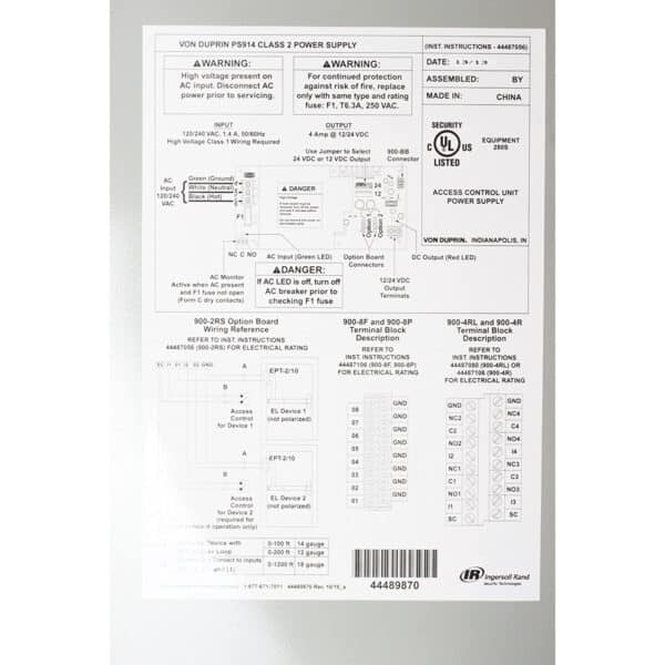 Von Duprin PS914-2RS Power Supply, High Inrush with 2 Relay Board, 4 Amp